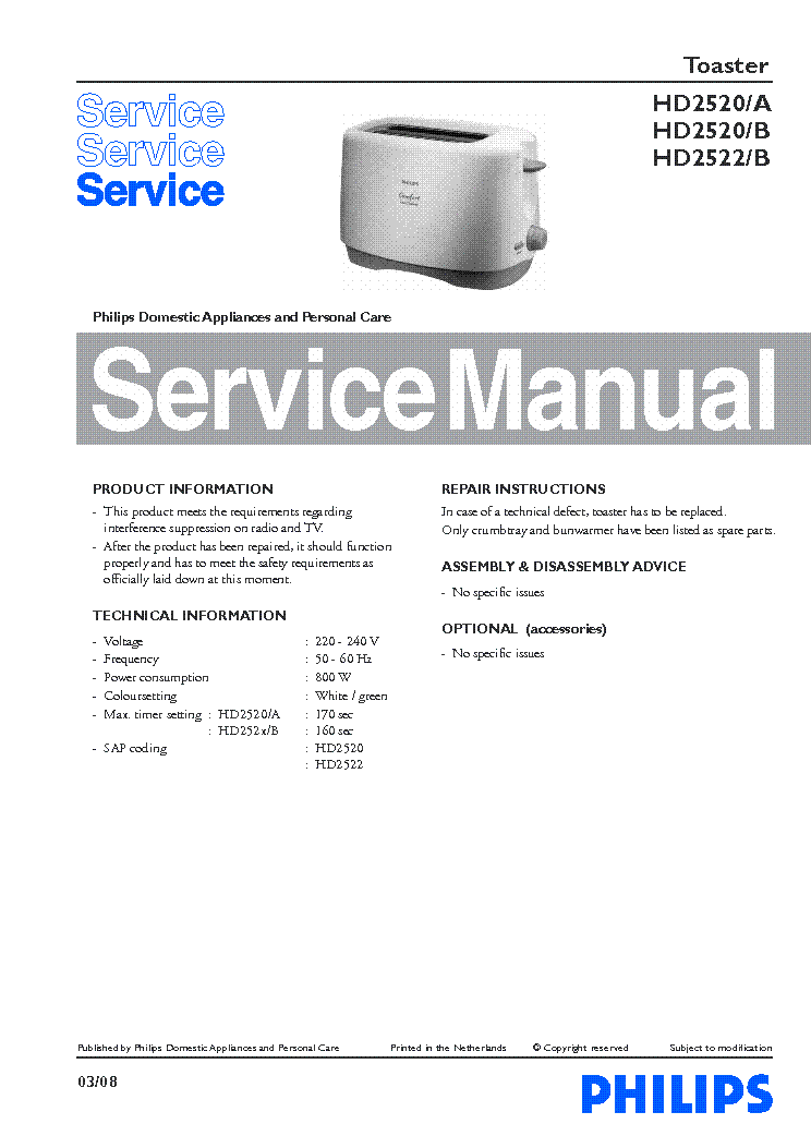 PHILIPS HD2520A service manual (1st page)