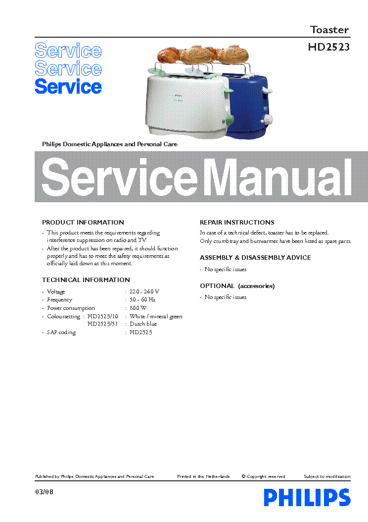 PHILIPS HD2523 service manual (1st page)
