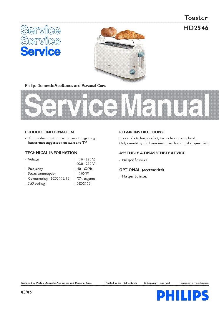 PHILIPS HD2546 service manual (1st page)