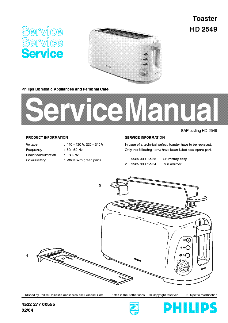 PHILIPS HD2549 service manual (1st page)