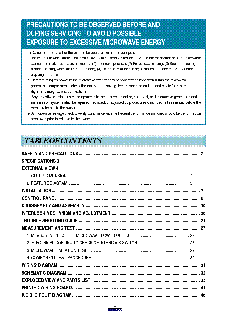 DAEWOO KOC-995T0S service manual (2nd page)