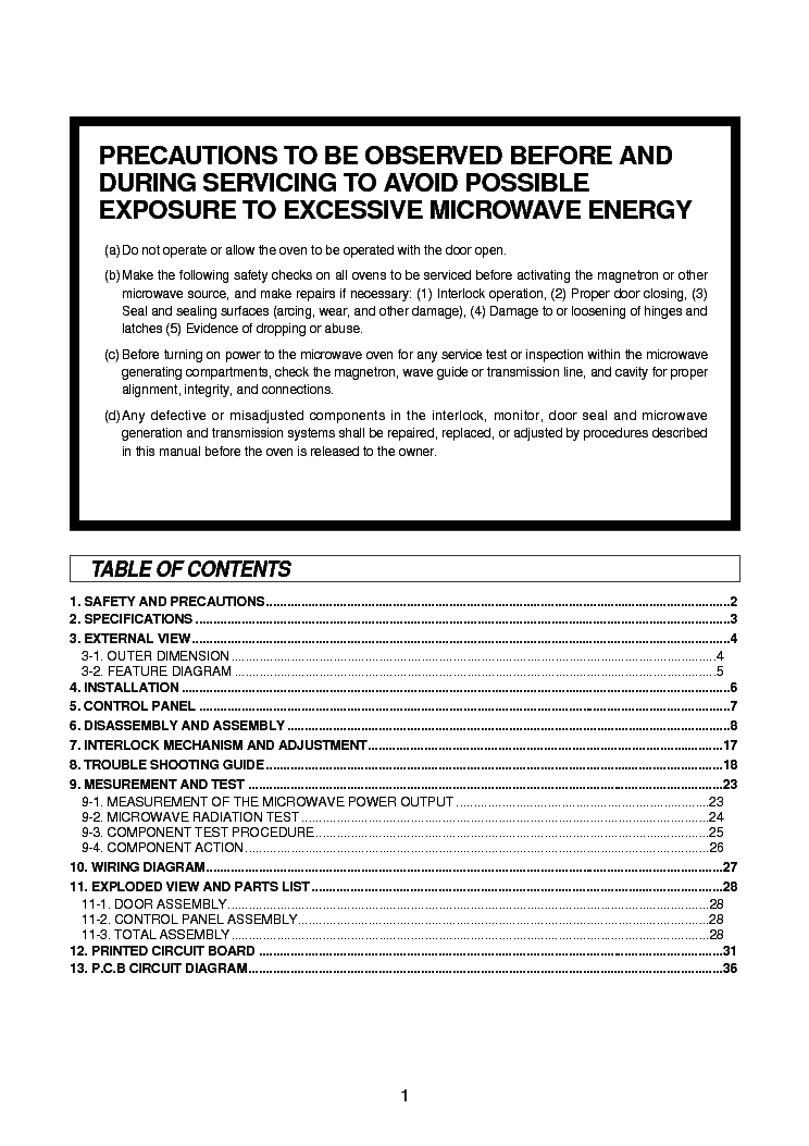 DAEWOO KOC-9A4T7S service manual (2nd page)