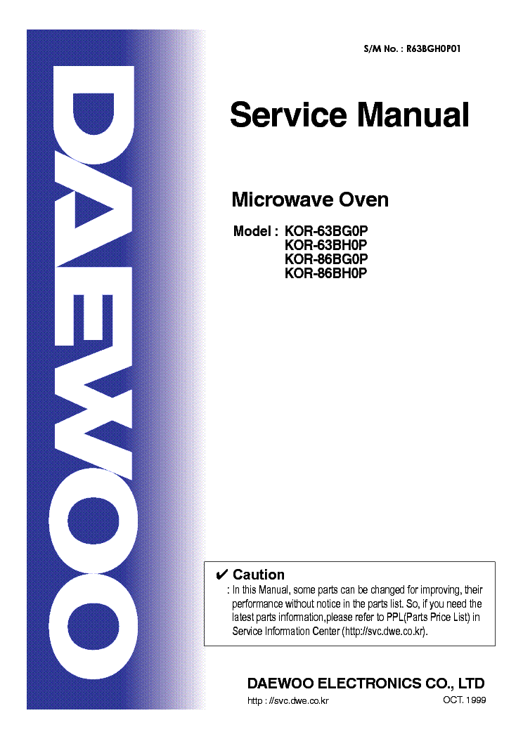 DAEWOO KOR63BGH0P01 Service Manual download, schematics, eeprom, repair ...