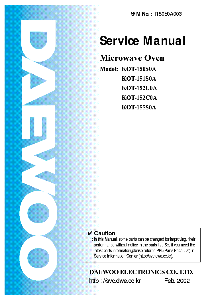 DAEWOO KOT150S0A003 service manual