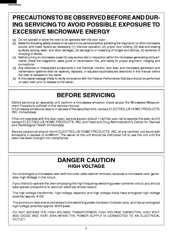 ELECTROLUX E30MO65GSSA-SM service manual (2nd page)