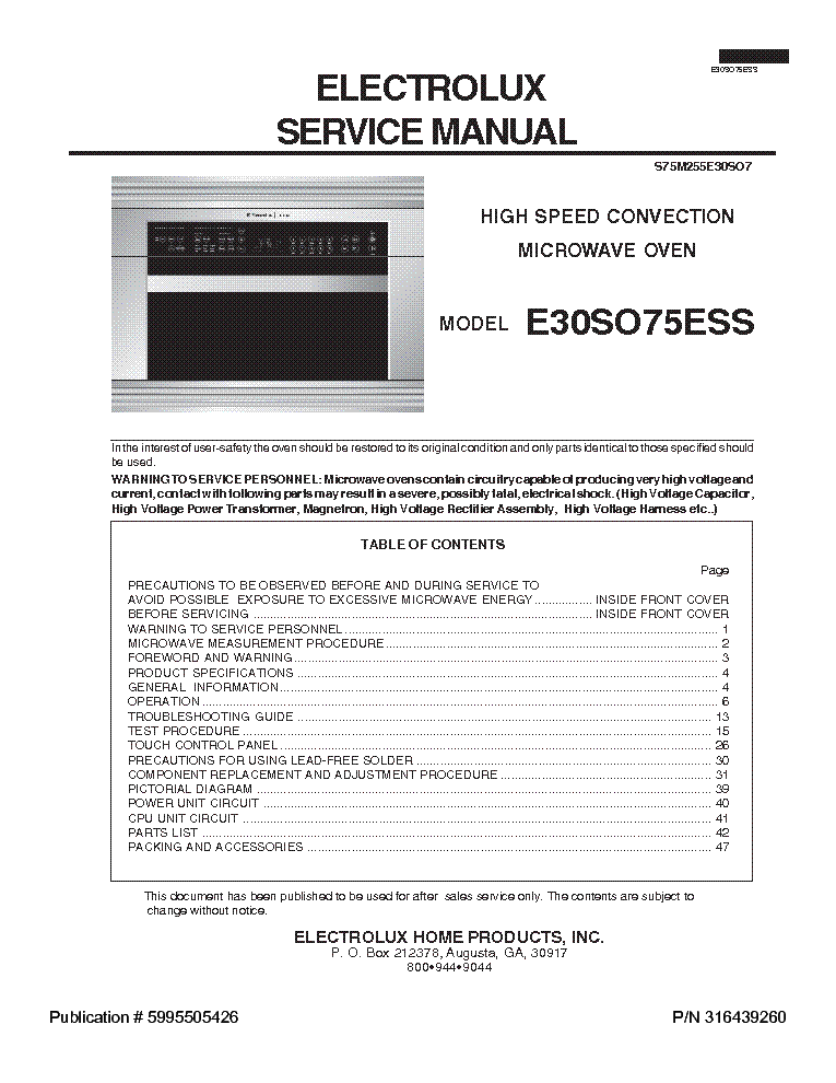 ELECTROLUX E30SO75ESS SM service manual (1st page)