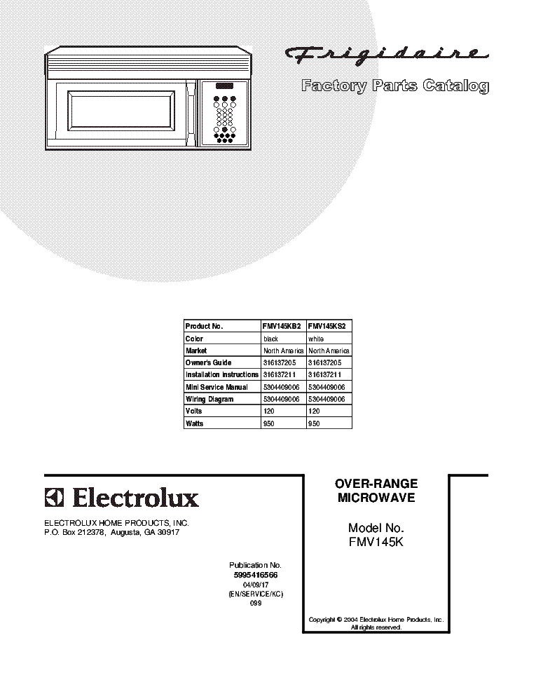 ELECTROLUX FMV145KB2 FMV145KS2 service manual (1st page)