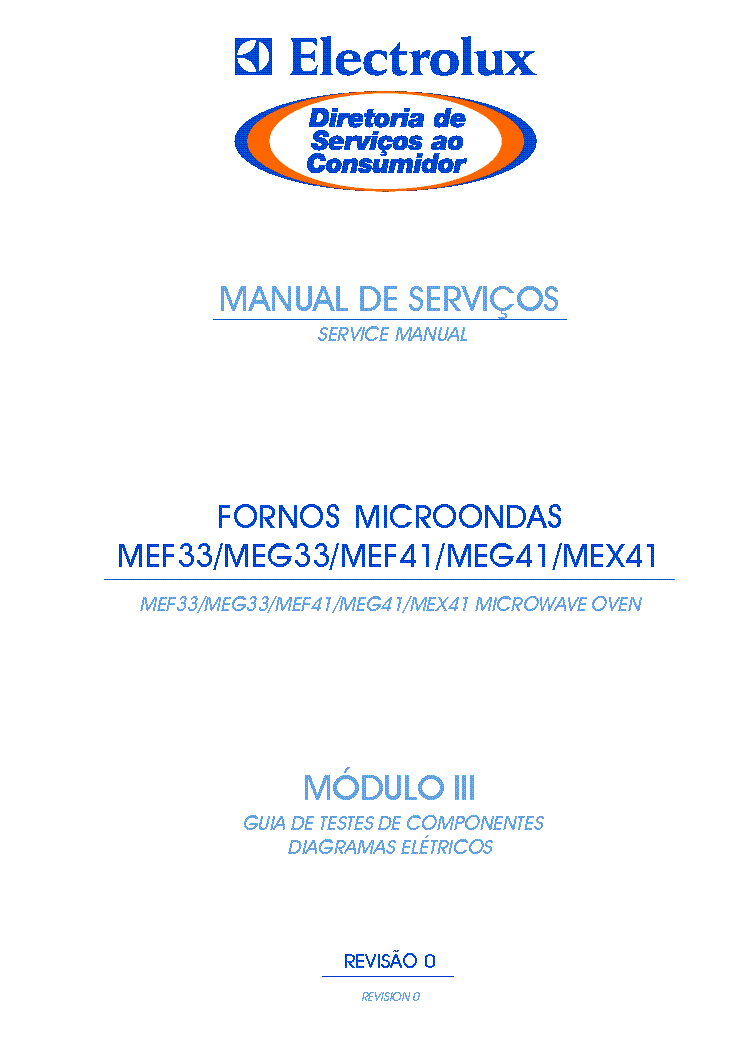 ELECTROLUX MEF33 MEG33 MEF41 MEG41 MEX41 MICROWAVE OVEN service manual (1st page)
