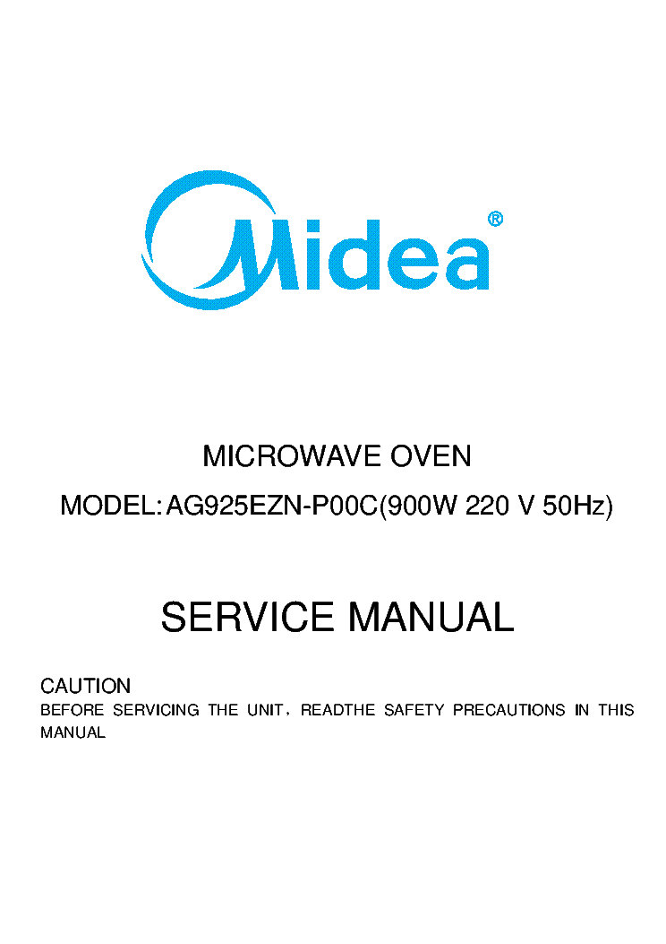 MIDEA AG925EZN-P00C PHILCO MPG8226 MICROWAVE OVEN SM Service Manual ...