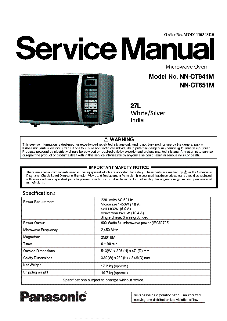 Panasonic Nn S539wf Microwave Owners Manual