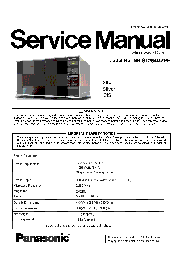 PANASONIC NN-ST254MZPE service manual