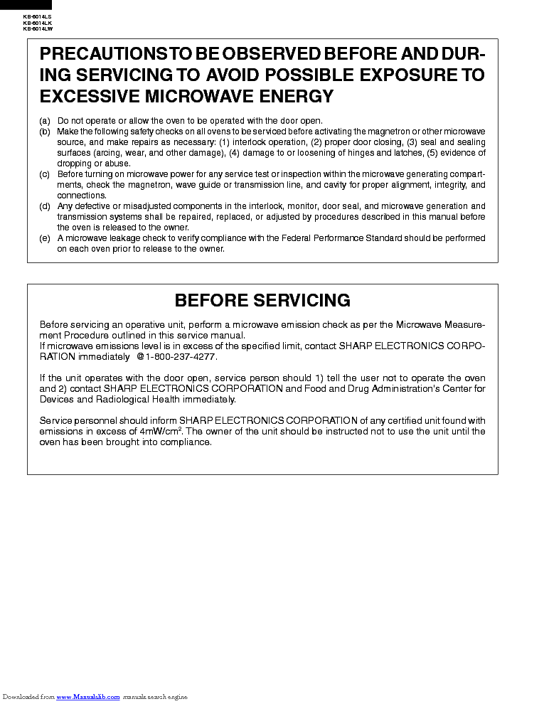 SHARP KB-6014LS LK LW SM service manual (2nd page)