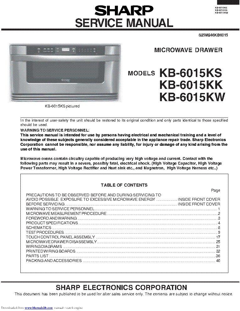 SHARP KB-6015KS KK KW SM service manual (1st page)