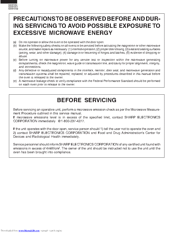 SHARP KB-6015KS KK KW SM service manual (2nd page)