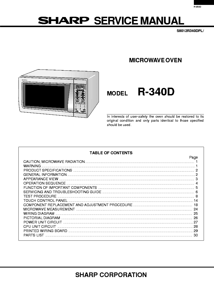 SHARP R-340D service manual (1st page)