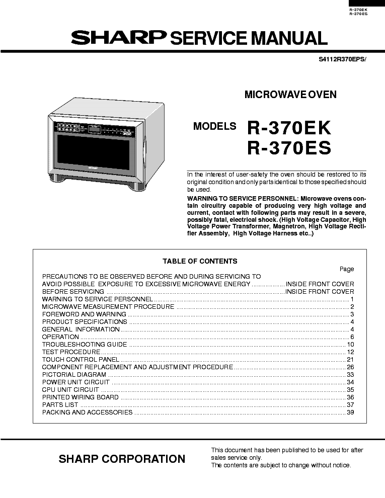 SHARP R-370EK 370ES service manual (1st page)