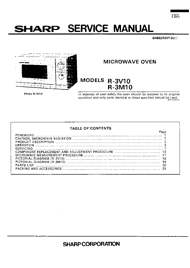SHARP R-3V10 R-3M10 service manual