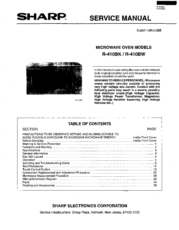 SHARP R-410BK 410BW service manual (1st page)
