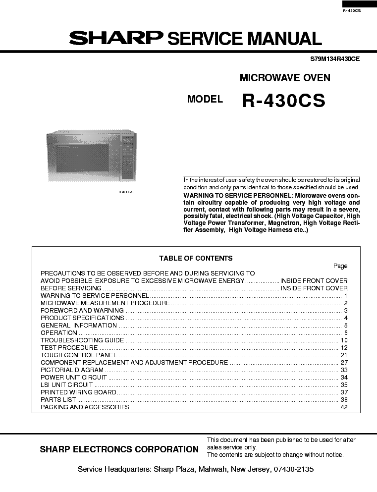 SHARP R-430CS service manual (1st page)