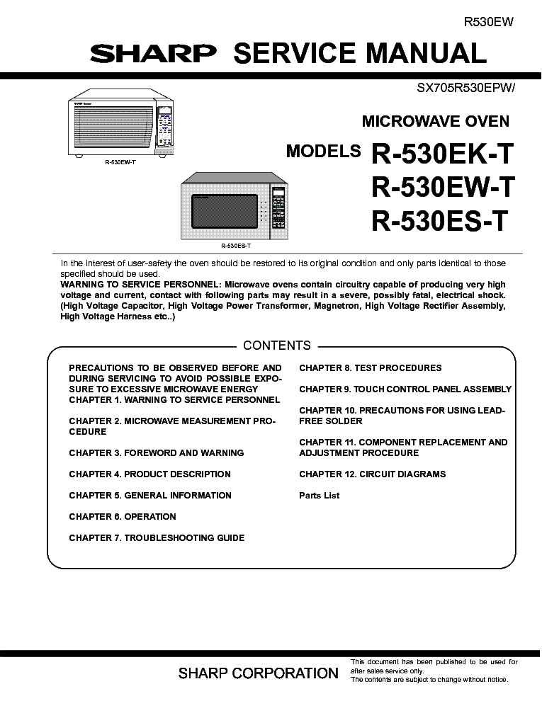 SHARP R-530EK-T R-530EW-T R-530ES-T service manual (1st page)