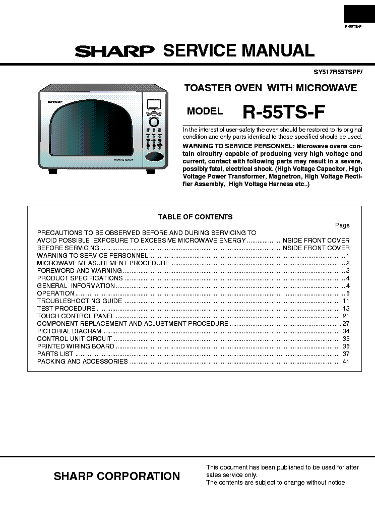 SHARP R-55TS-F service manual (1st page)