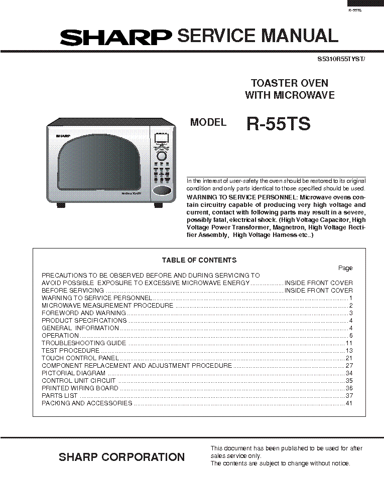SHARP R-55TS service manual (1st page)