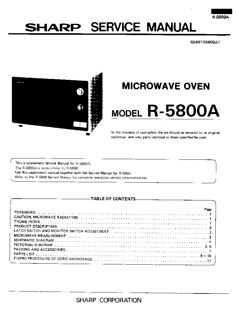 SHARP R-5800A SM service manual (1st page)