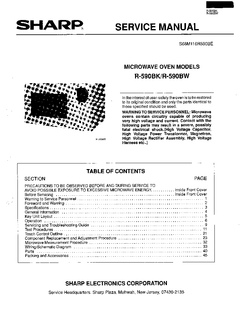 SHARP R-590BK 590BW service manual (1st page)