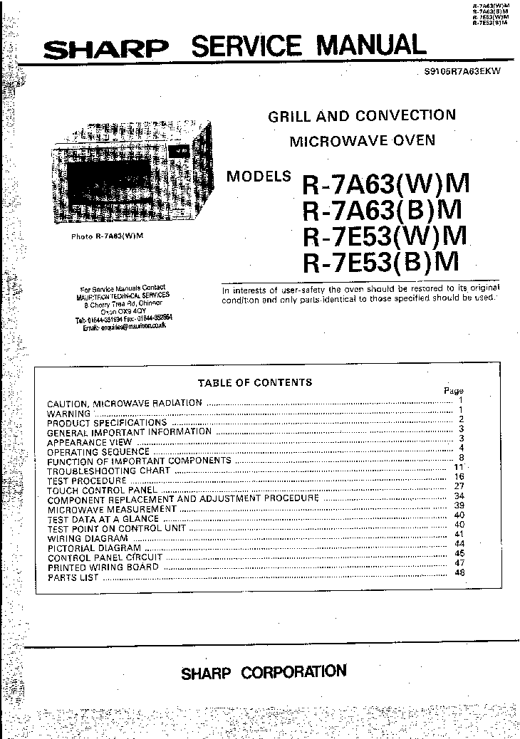 SHARP R-7A63 R-7E53 SM service manual