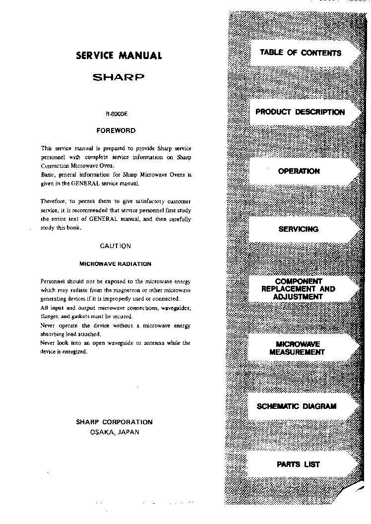 SHARP R-8000E SM service manual (2nd page)