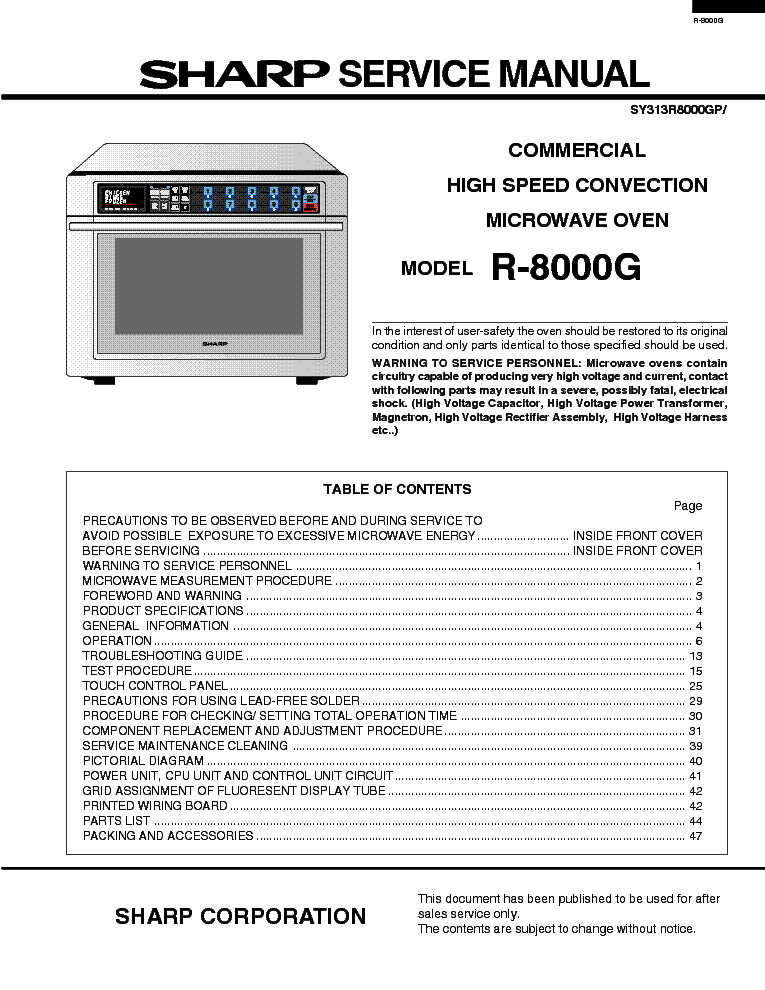 SHARP R-8000G service manual (1st page)