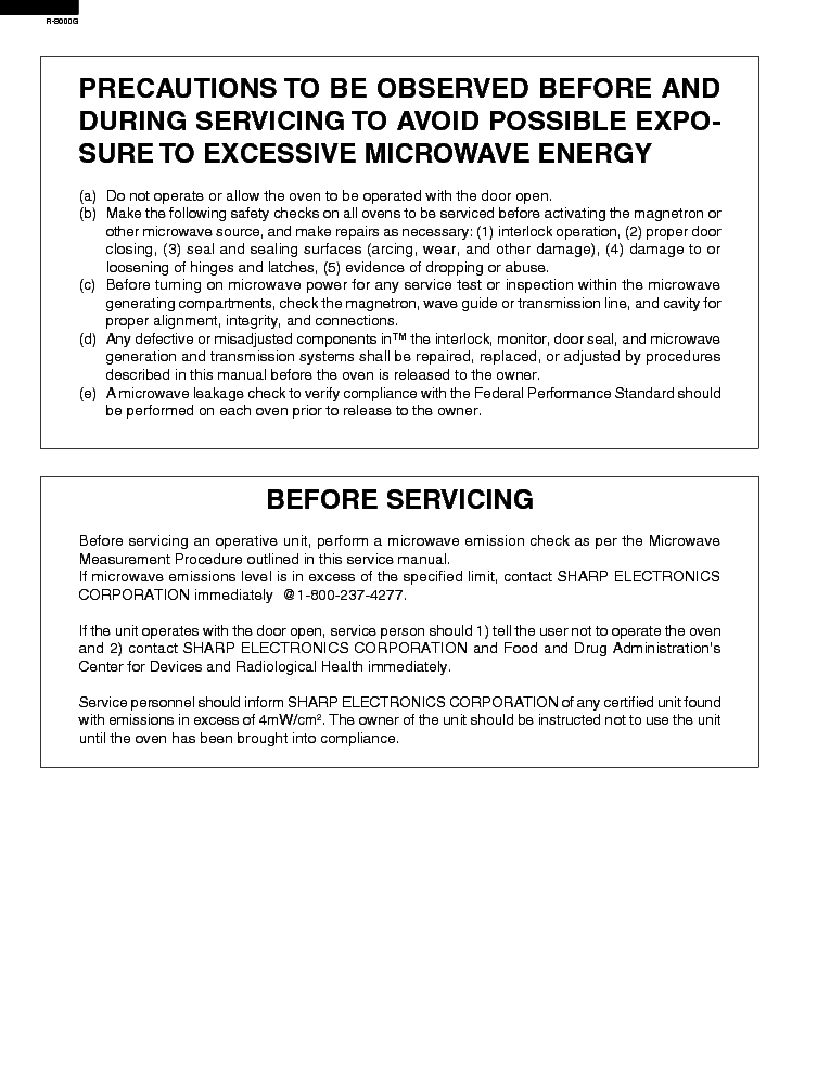 SHARP R-8000G service manual (2nd page)