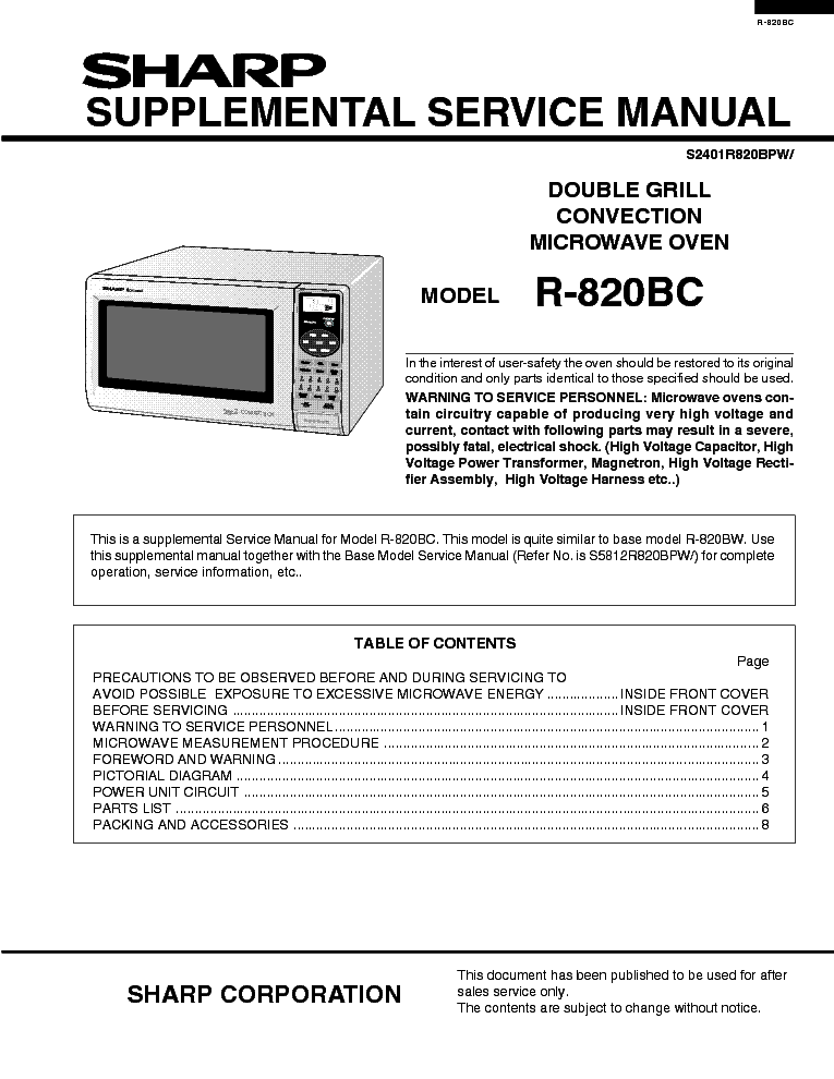 SHARP R-820C service manual (1st page)