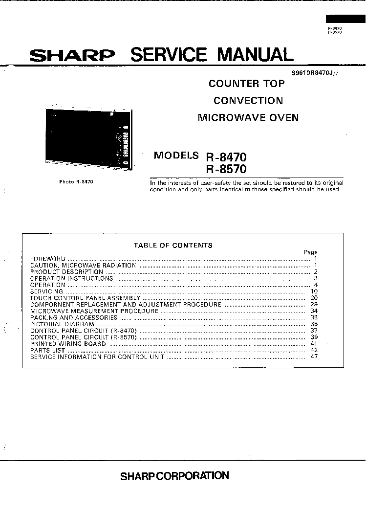 SHARP R-8470 service manual (1st page)