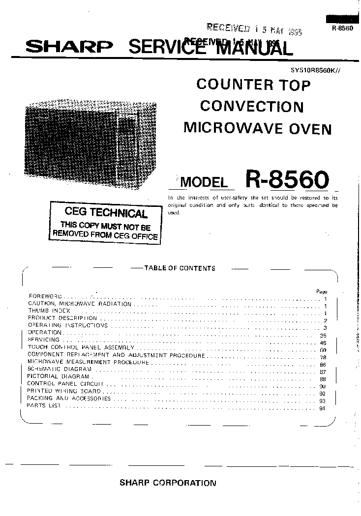 SHARP R-8560 SM service manual (1st page)