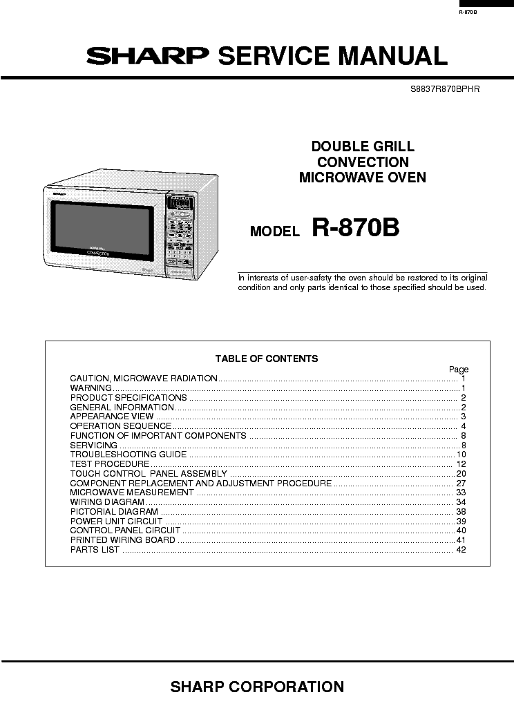 SHARP R-870B service manual (1st page)