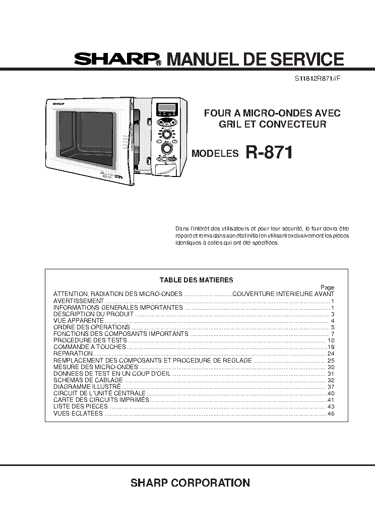 SHARP R-871 service manual (1st page)