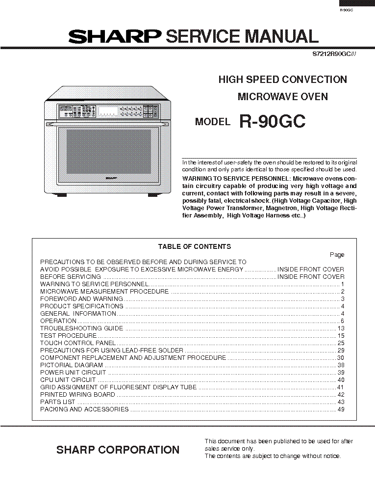 SHARP R-90GC service manual (1st page)