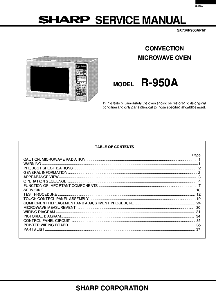 SHARP R-950A MICROWAVE OVEN service manual (1st page)