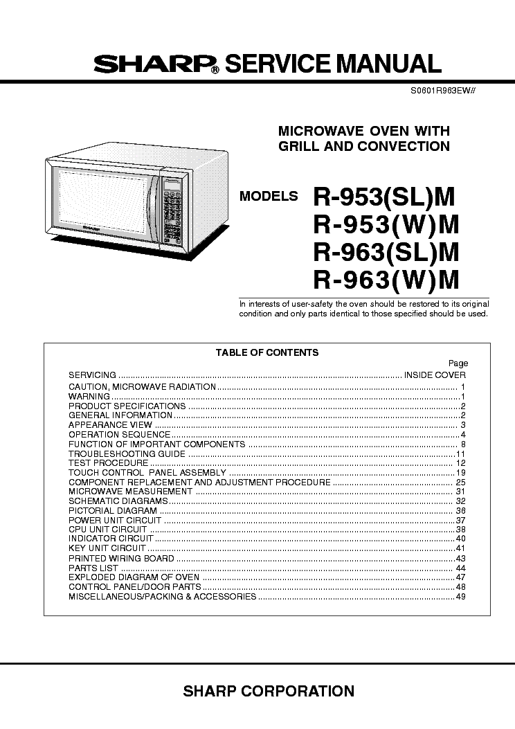 SHARP R-953M R-963M MICROWAVE OVEN service manual (1st page)