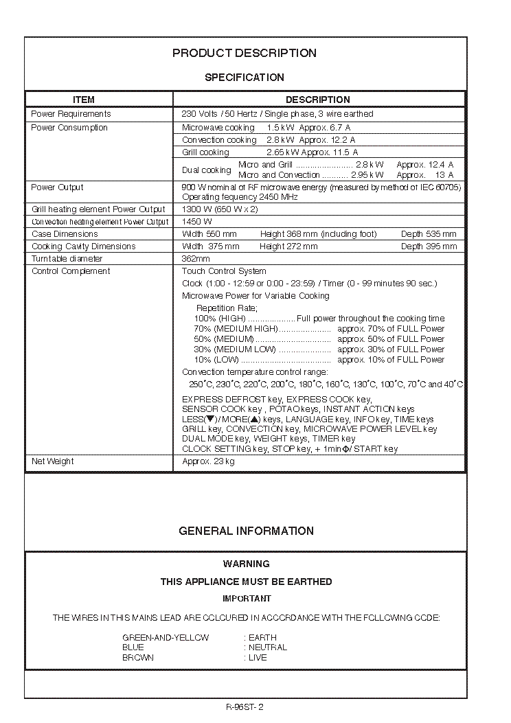 SHARP R-96ST SUPPLEMENT service manual (2nd page)