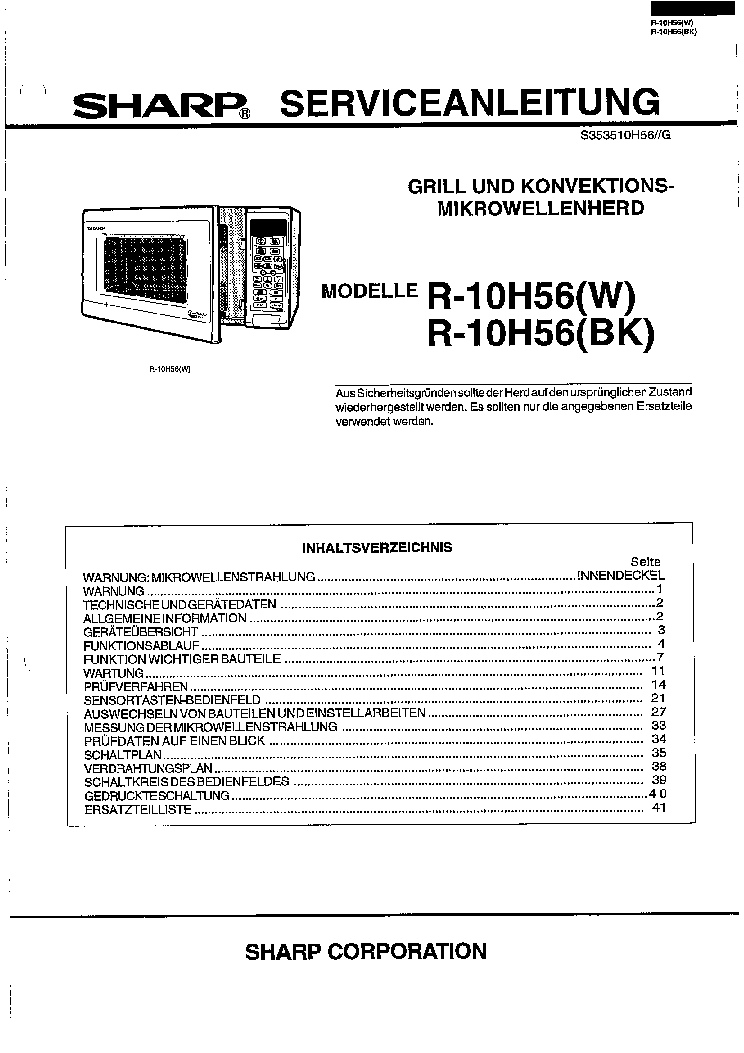 SHARP R10H56 SM DE service manual (1st page)