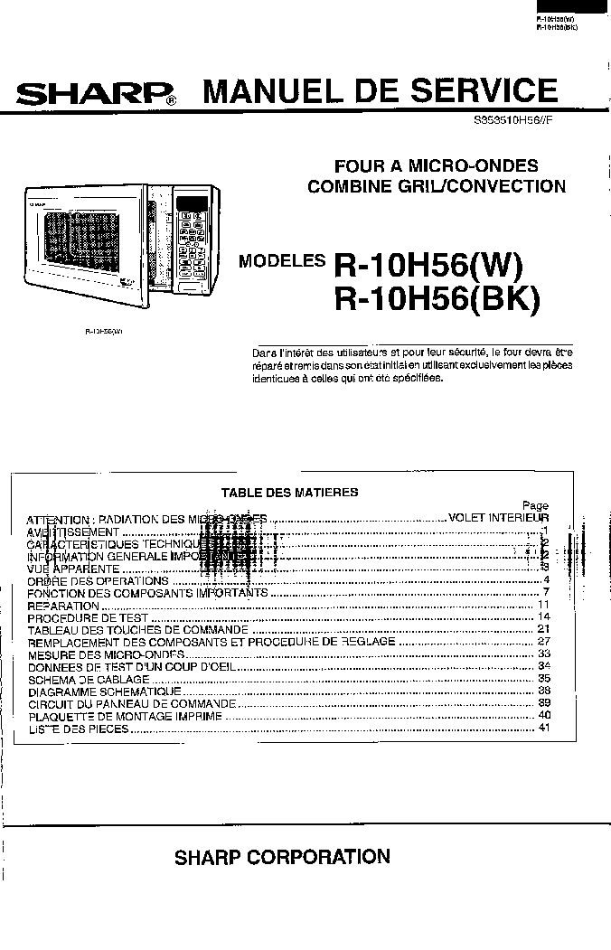 SHARP R10H56 SM FR service manual (1st page)