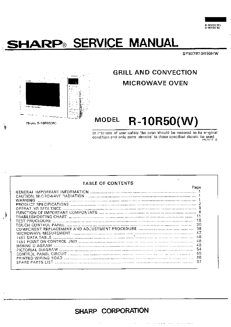 SHARP R10R50-W SM GB service manual (1st page)