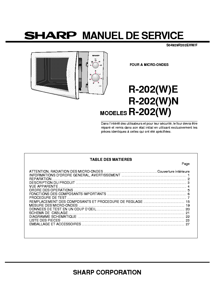 SHARP R202 service manual (1st page)