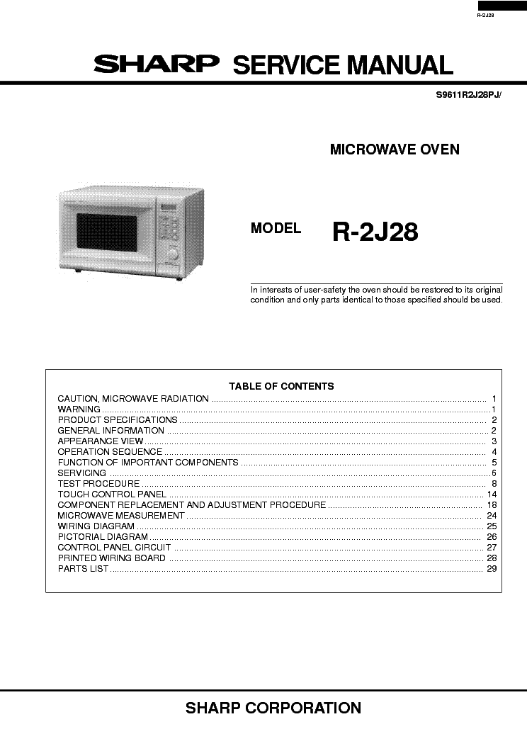 SHARP R2J28 service manual (1st page)