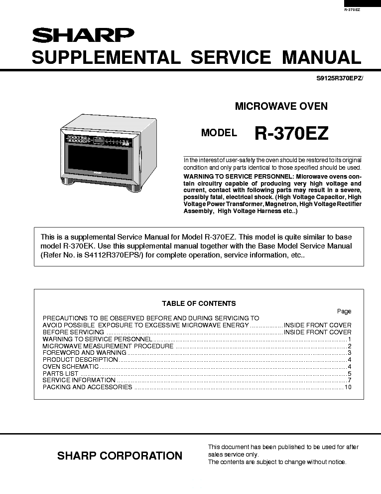 SHARP R370EZ service manual