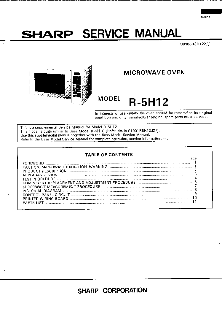 SHARP R5H12 service manual (1st page)