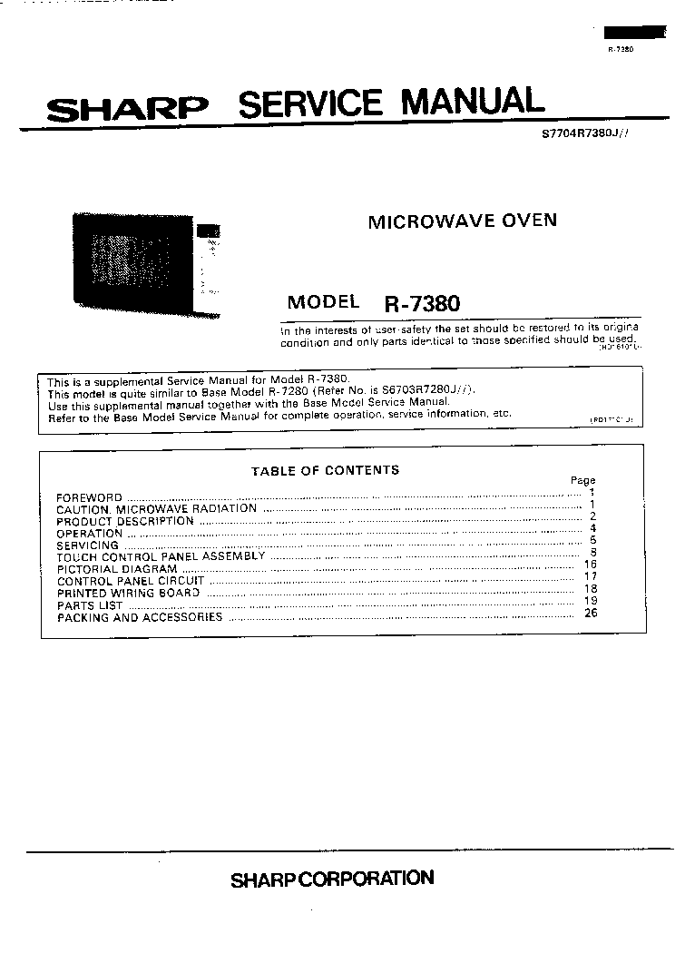 SHARP R7380 service manual (1st page)