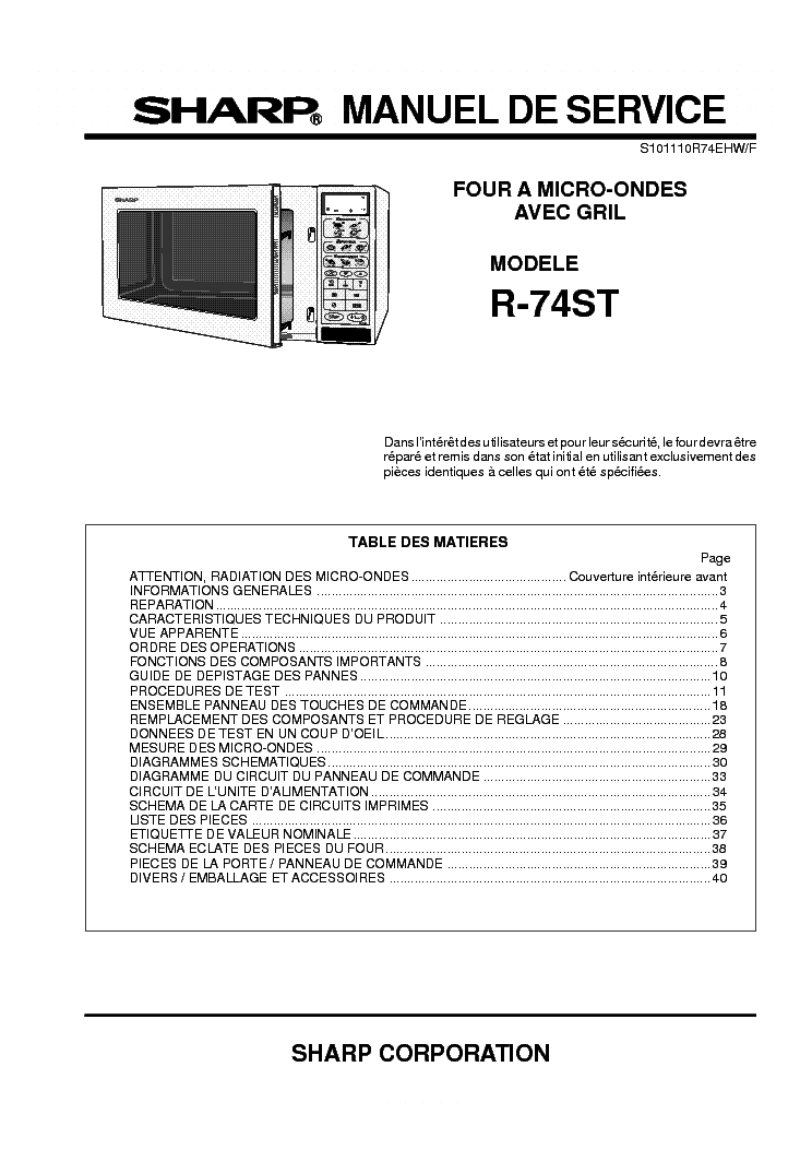SHARP R74ST service manual (1st page)